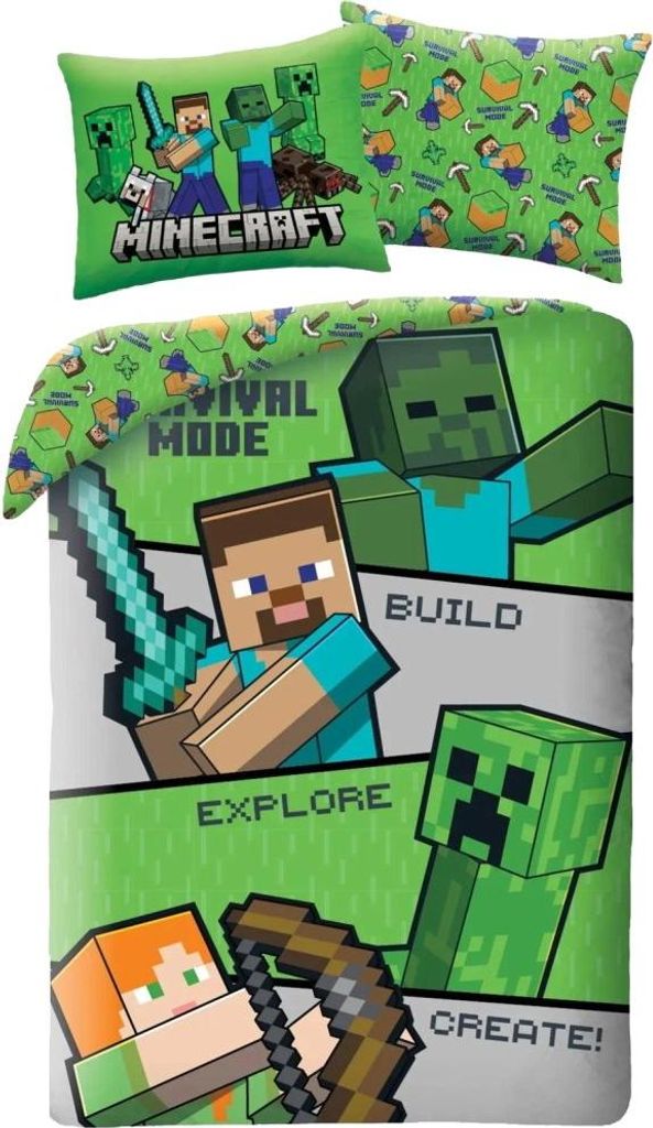 Copripiumino Minecraft explore - 140 x 200 cm - 70 x 90 cm Immagine del prodotto 