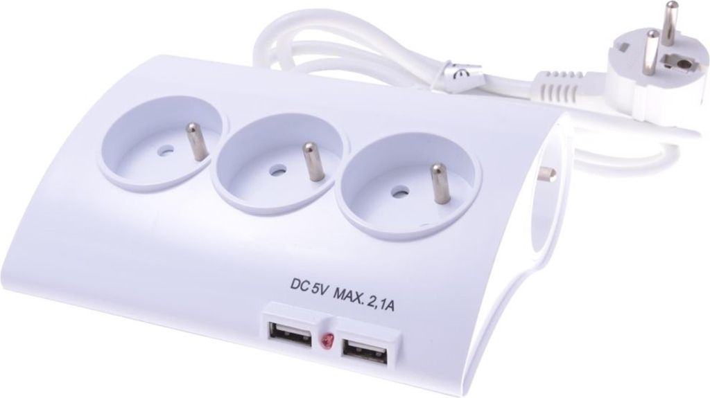 PremiumCord Verlängerungskabel 230V 5 Steckdosen Schalter 2x USB 2A 1,5m