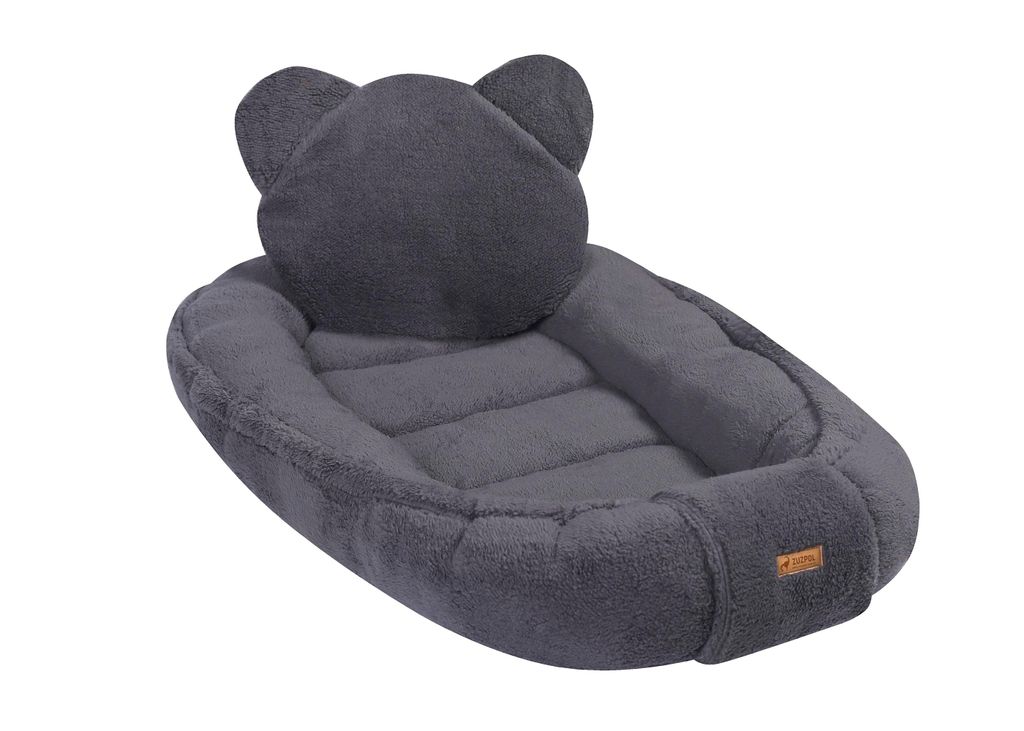 Premium Babynestchen mit Kissen | Kuscheliges Babynest Teddy-Stoff | Neugeborenen Kuschelbett Multifunktional | Farbe: Grau / Teddy
