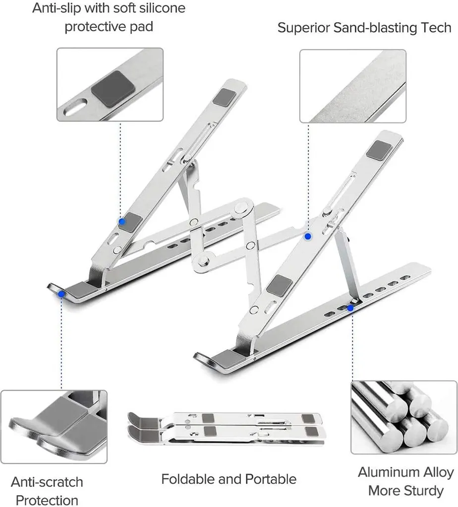 Stand Laptop Alluminio Argento: Supporto Regolabile per PC e MacBook - 7