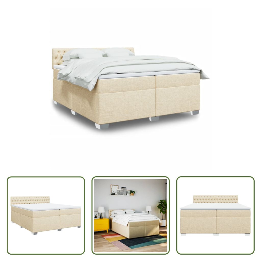 The Living Store Boxspringbett mit Matratze Creme 200x200 cm Stoff
