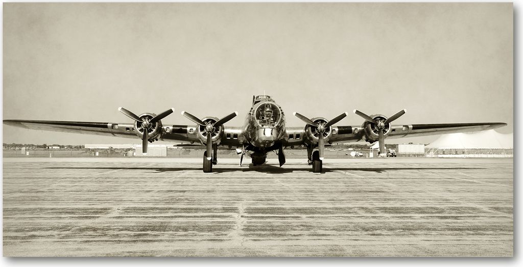 Tulup Glas-Bild - 100x50 -Wandkunst - Wandbild hinter gehärtetem Sicherheitsglas - Fahrzeuge - Altes Bombenflugzeug - Beige
