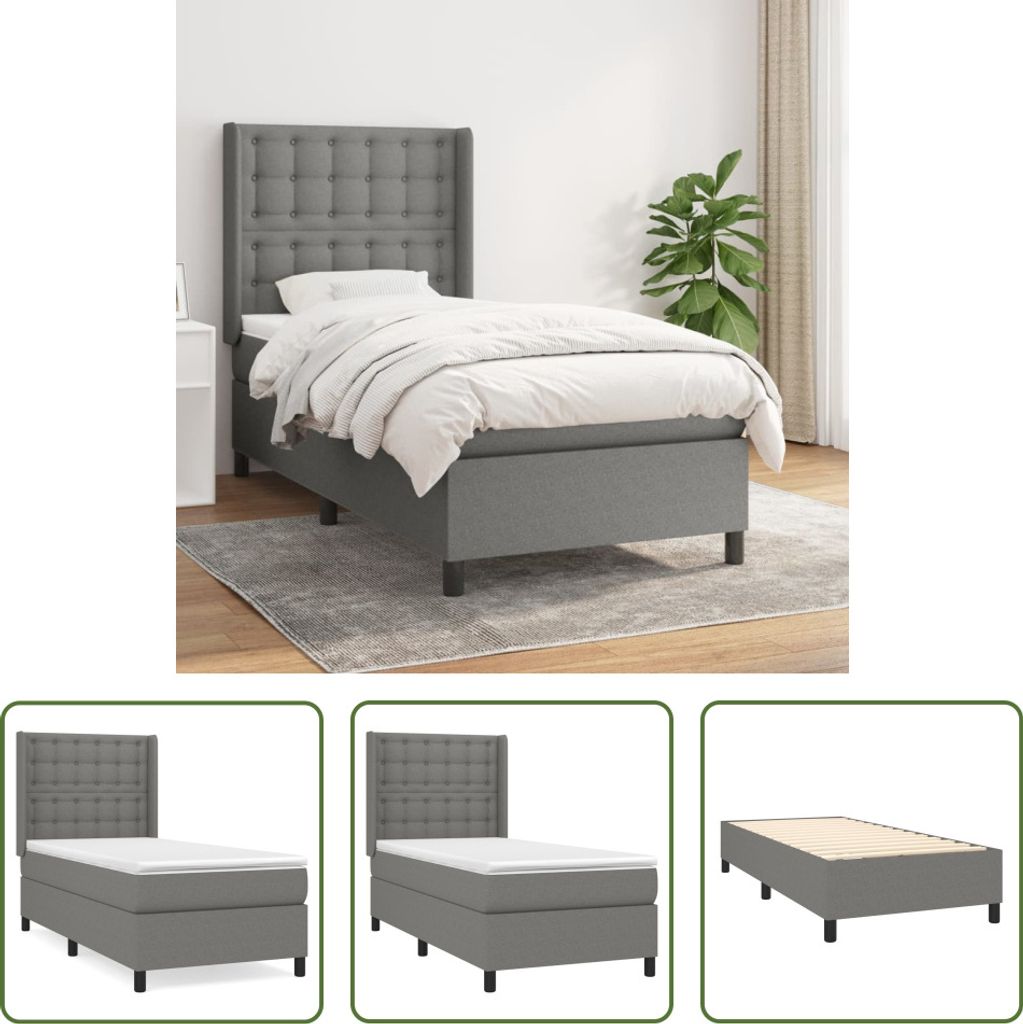 The Living Store Boxspringbett mit Matratze Dunkelgrau 90x200 cm Stoff