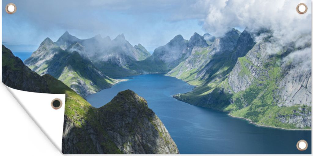 MuchoWow 80x40 cm Outdoor-Poster Gartendeko Sichtschutz Garten Poster für den Garten Blick über die Fjorde in Norwegen