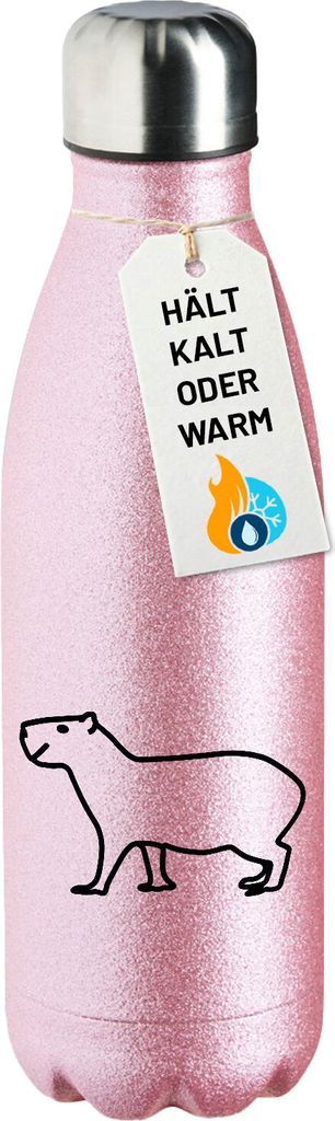 Huuraa Trinkflasche Capybara Silhouette 500ml Pink Edelstahl Wasserflasche Trinkflasche Geschenkidee