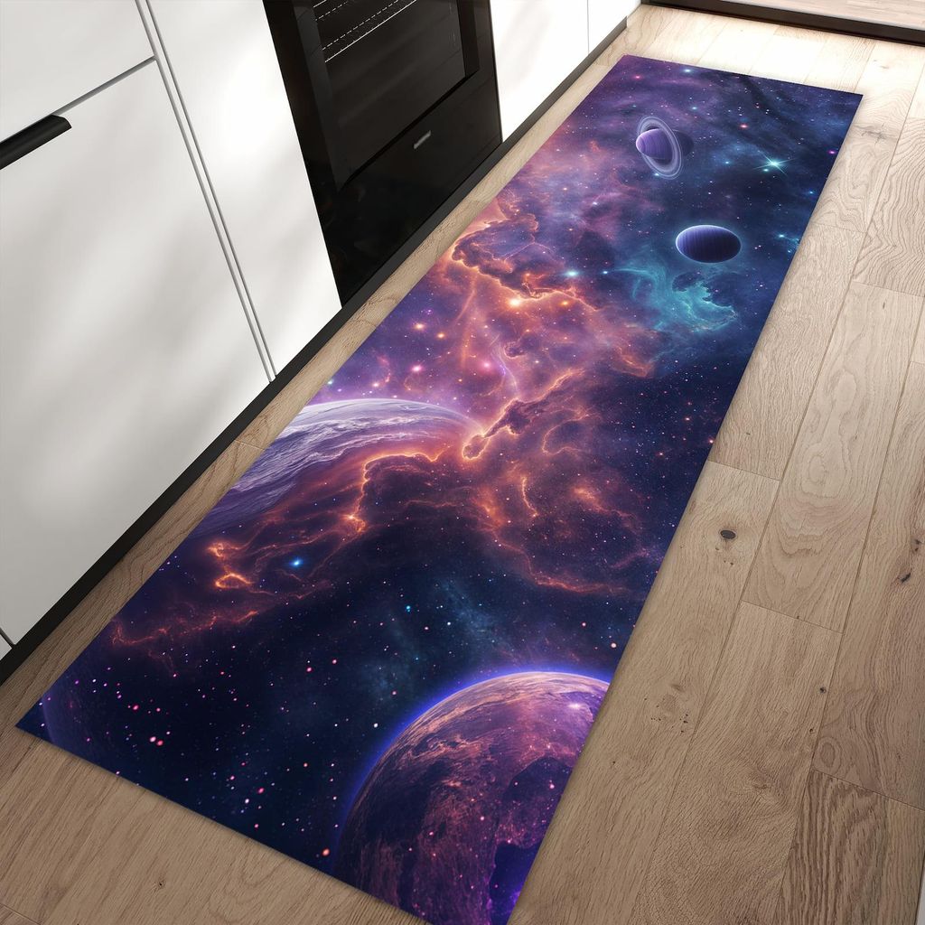 Küchenteppich 80x250cm rutschfest & abwischbar PVC Läufer - Kosmisches Universum