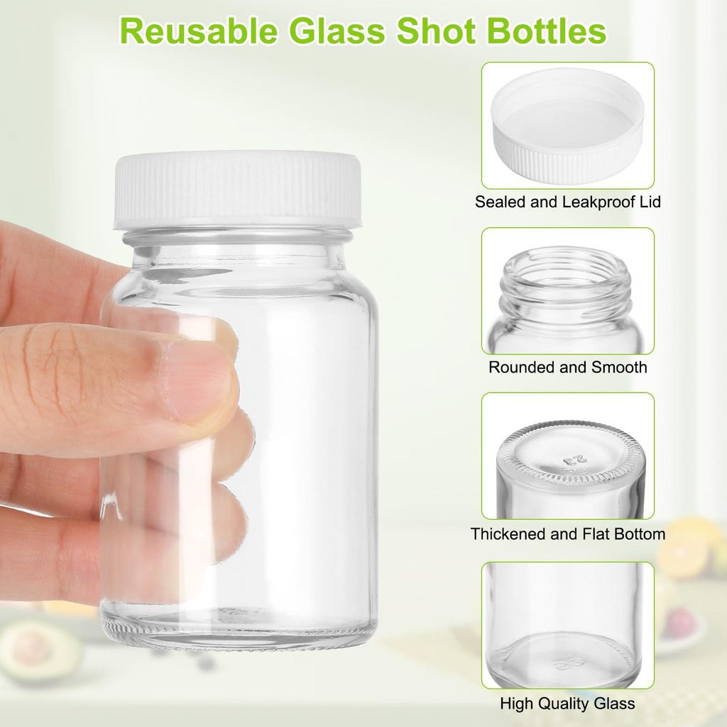 VINATO 10er Set Mini-Glasflaschen 60ml mit Deckel, Ingwer