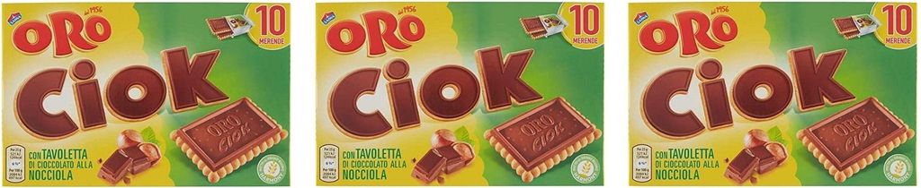 3x Oro Ciok schokoriegel mit Milchschokolade und Haselnuss Kekse 250 gr 10 snack