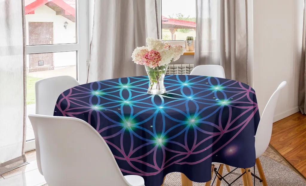 Tovaglia Circolare Mandala 150cm ABAKUHAUS - Flower of Life Indigo