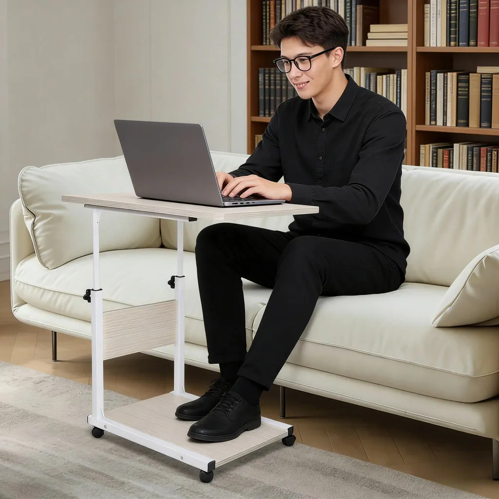 Support PC portable pour lit et canapé - Table de nuit mobile - Blanche - 4