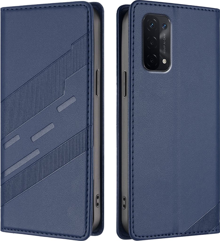 Hülle für Oppo A54 5G/A74 5G/A93 5G, Kunstleder Brieftaschen Handyhülle mit Kartenfach und Standfunktion Blau