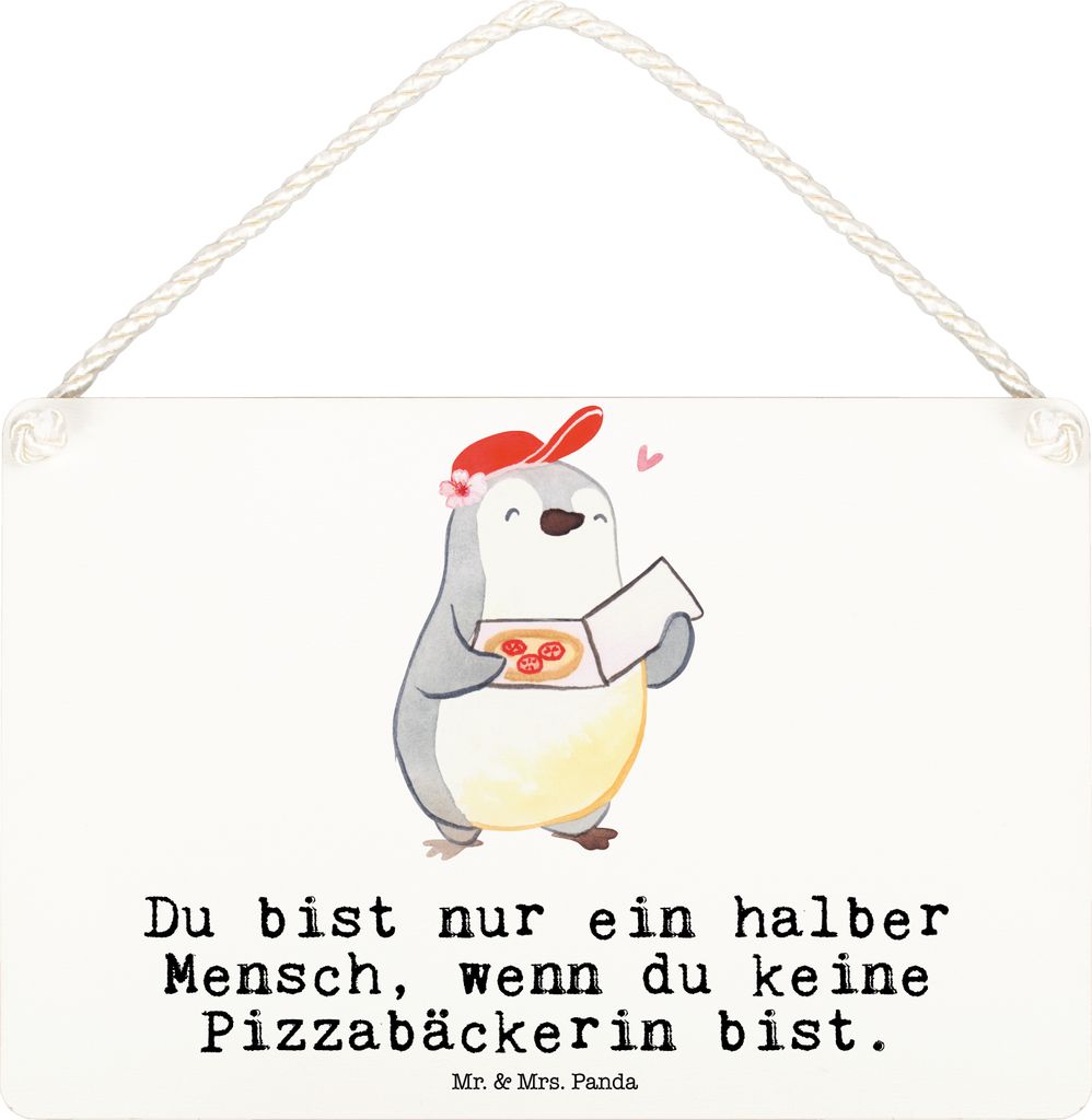 Mr. & Mrs. Panda holzbild Pizzabäckerin Herz DIN A6 - Weiß - Geschenk, Pizzabringdienst, Schild, Wandbild Holz, Holzschild, kleine aufmerksamkeit...