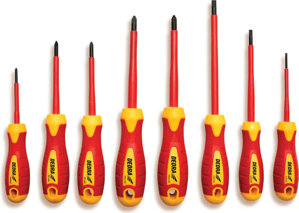 Tournevis Isolés pour Électricien Dedra 06B051 - Kit Complet 8 Outils