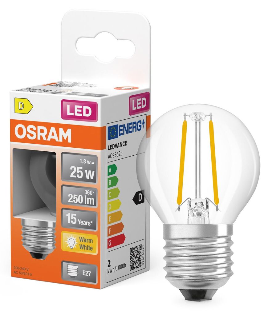OSRAM OSR LED Tropf.P25 1,8W E27 kla | 6 Stück im Set Produktbild 