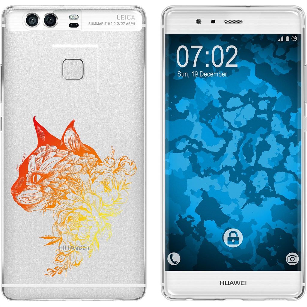 PhoneNatic Case kompatibel mit Huawei P9 Silikon-Hülle Floral Katze M2-2