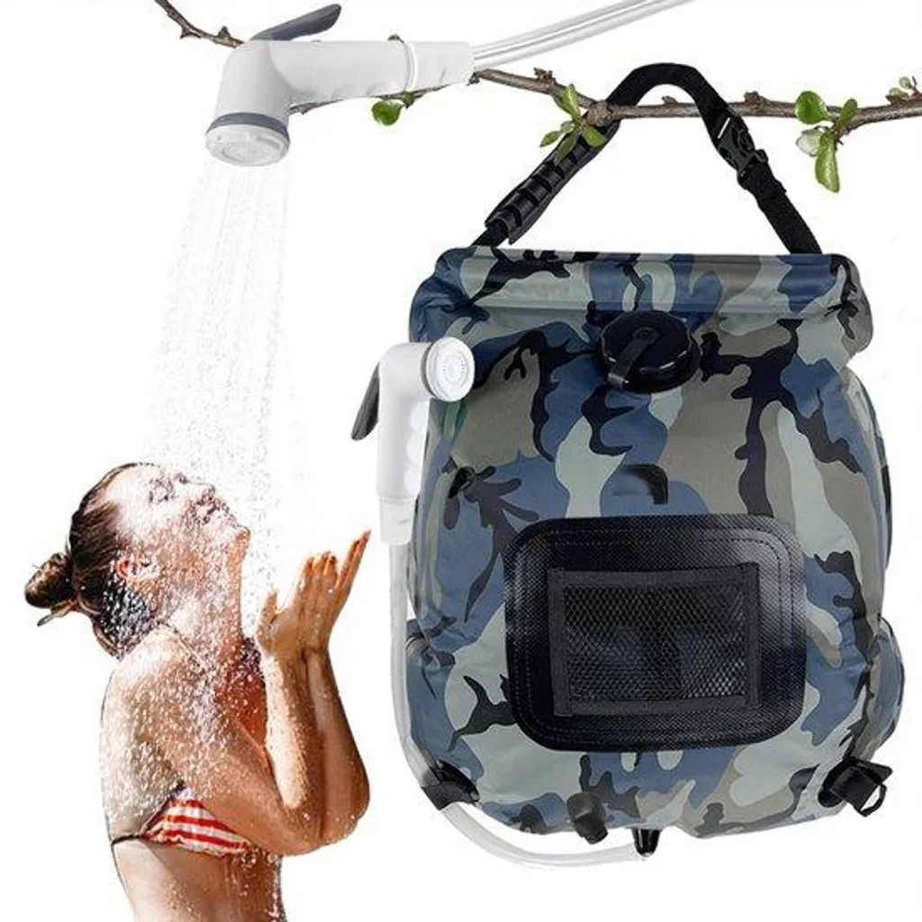 Douche solaire portative de 20L avec pommeau pour le bivouac