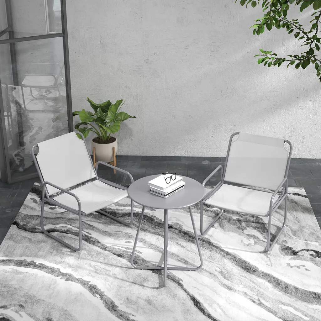 Set di mobili da giardino AIORBER 3 pezzi, in metallo, 2 sedie con tessuto a rete e braccioli, tavolino, resistente alle intemperie e di facile manutenzione, per balcone, terrazza, grigio