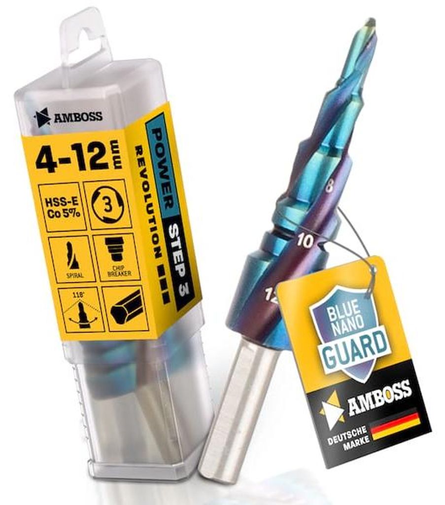 AMBOSS Stufenbohrer HSS-E Co 5% D:4-6-8-10-12mm TiAlSiN nano blue coating