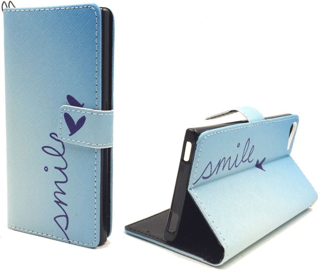 Handyhülle Tasche für Handy Wiko Highway Star Schriftzug Smile Blau