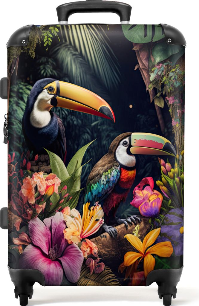 NoBoringSuitcases.com Großer Koffer - Tukan - Blumen - Pflanzen - Dschungel - Kombinationsschloss TSA - Hartschalen Trolley 4 Rollen - 72 liter ...