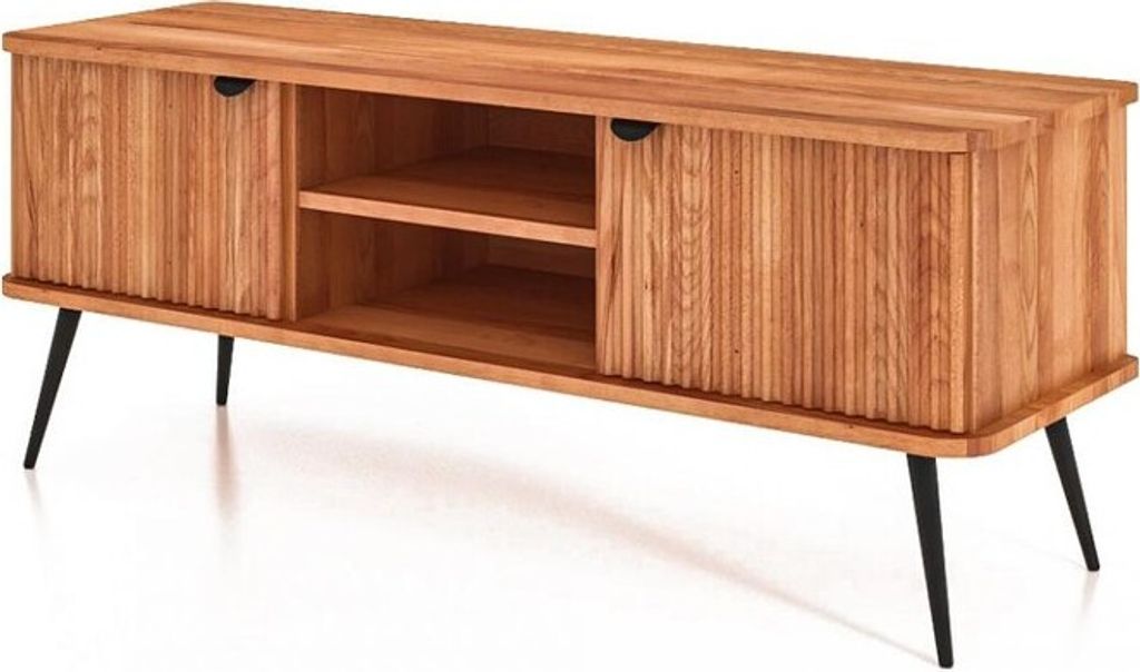 TV-Board Tula Kernbuche massiv 144x46x57 mit 2 Türen 2 Fächern und Riffelfront
