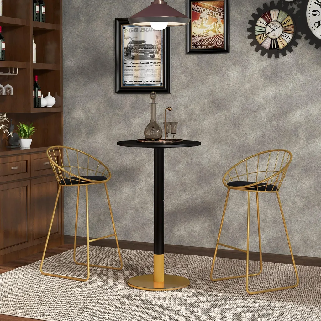 Tabouret de bar velours noir pied doré structure métal 97 cm lot de 2