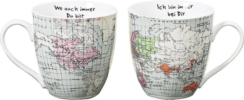 Kaffeebecher Weltreise Jumbo Porzellan sortiert 600 ml 11cm Ø11cm weiß