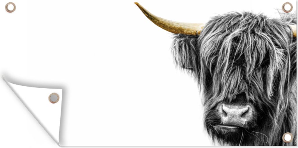 MuchoWow 60x30 cm Outdoor-Poster Gartendeko Sichtschutz Garten Poster für den Garten Schottischer Highlander - Schwarz - Gold