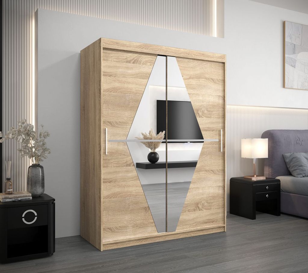 Kleiderschrank mit Spiegeln TATANA – Breite 150 cm, Sonoma-Eiche