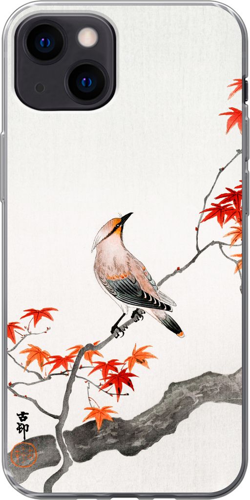 MuchoWow Handyhülle Schutzhülle Hülle für Telefoonhoesje iPhone 13 Japanischer Ahorn - Skandinavisch - Vogel - Zweig Silikon Softcase Handy H...
