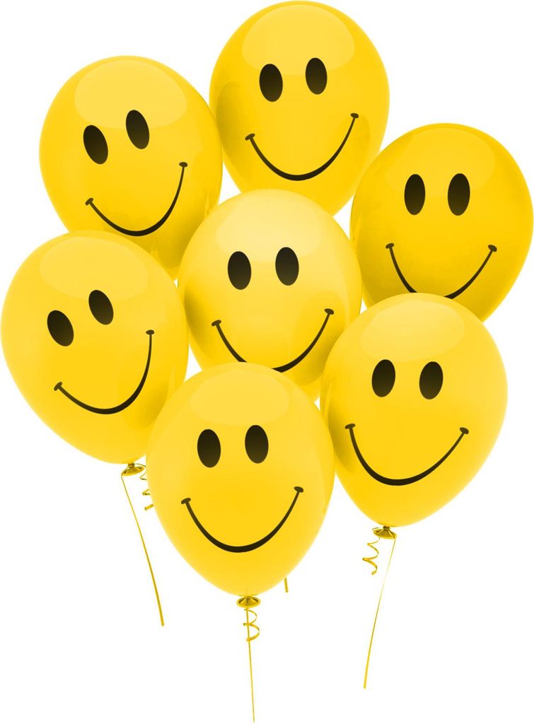 Ballonset - 12-teilig - Gelb mit schwarzem Smiley-Design - Produktbild 
