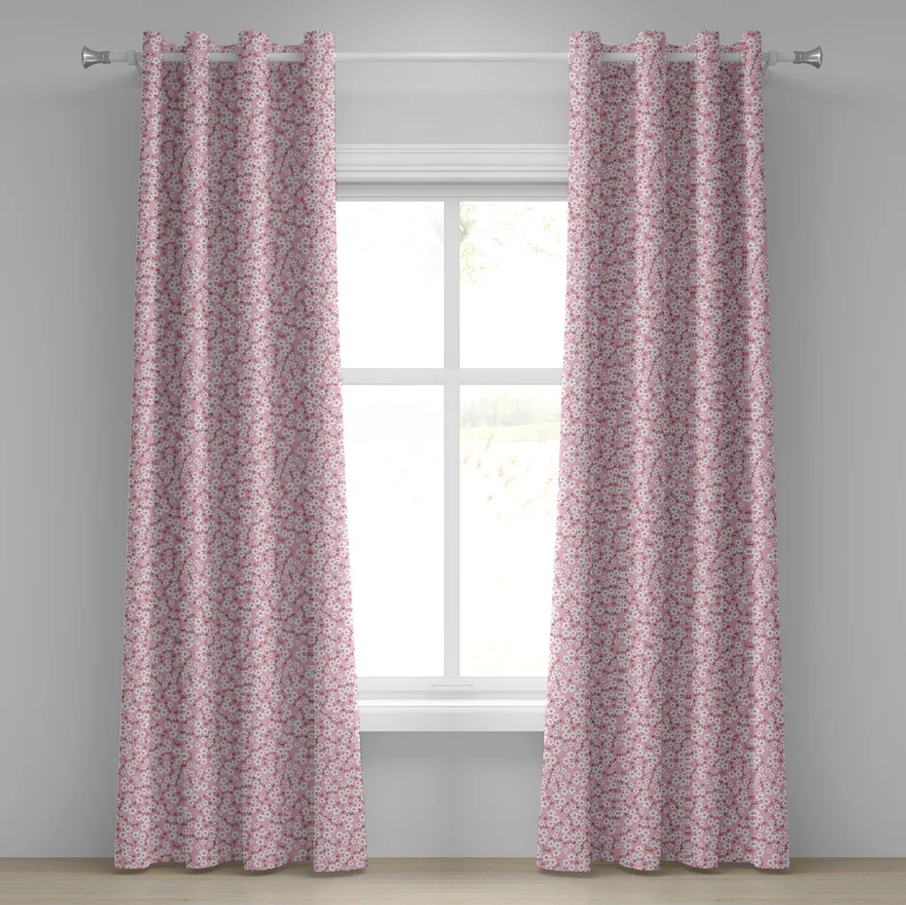 Rideau à œillets imprimé fleurs de style calicot rose et marron 280x245 cm