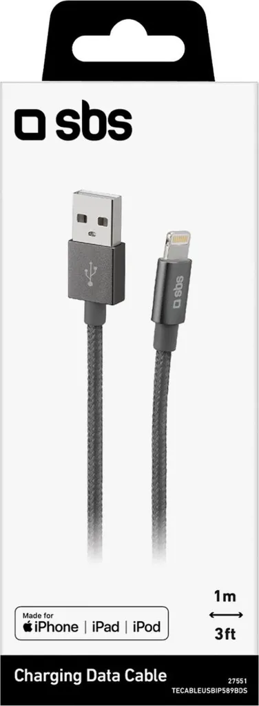 Câble Lightning 1m Argenté SBS TECABLEUSBIP589BDS Haute Résistance USB - 2
