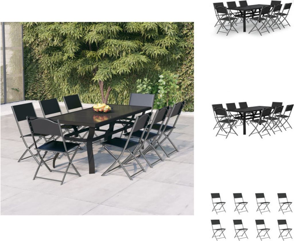 vidaXL 9-tlg. Garten-Essgruppe Grau und Schwarz - Gartenmöbel-Sets