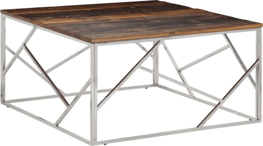 Coffee Table Design Acciaio Inox e Legno Massiccio Minimalista - 7
