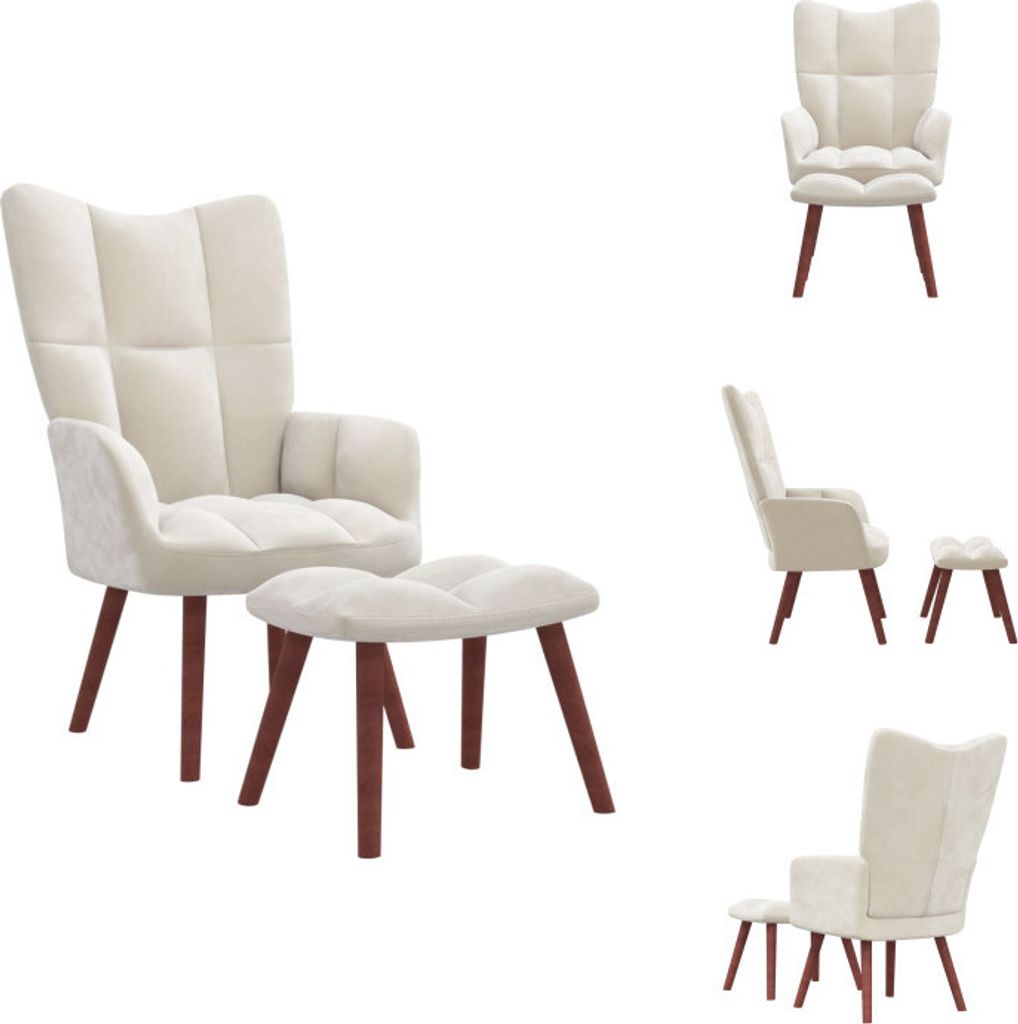 vidaXL Relaxsessel mit Hocker Cremeweiß Samt - Sessel