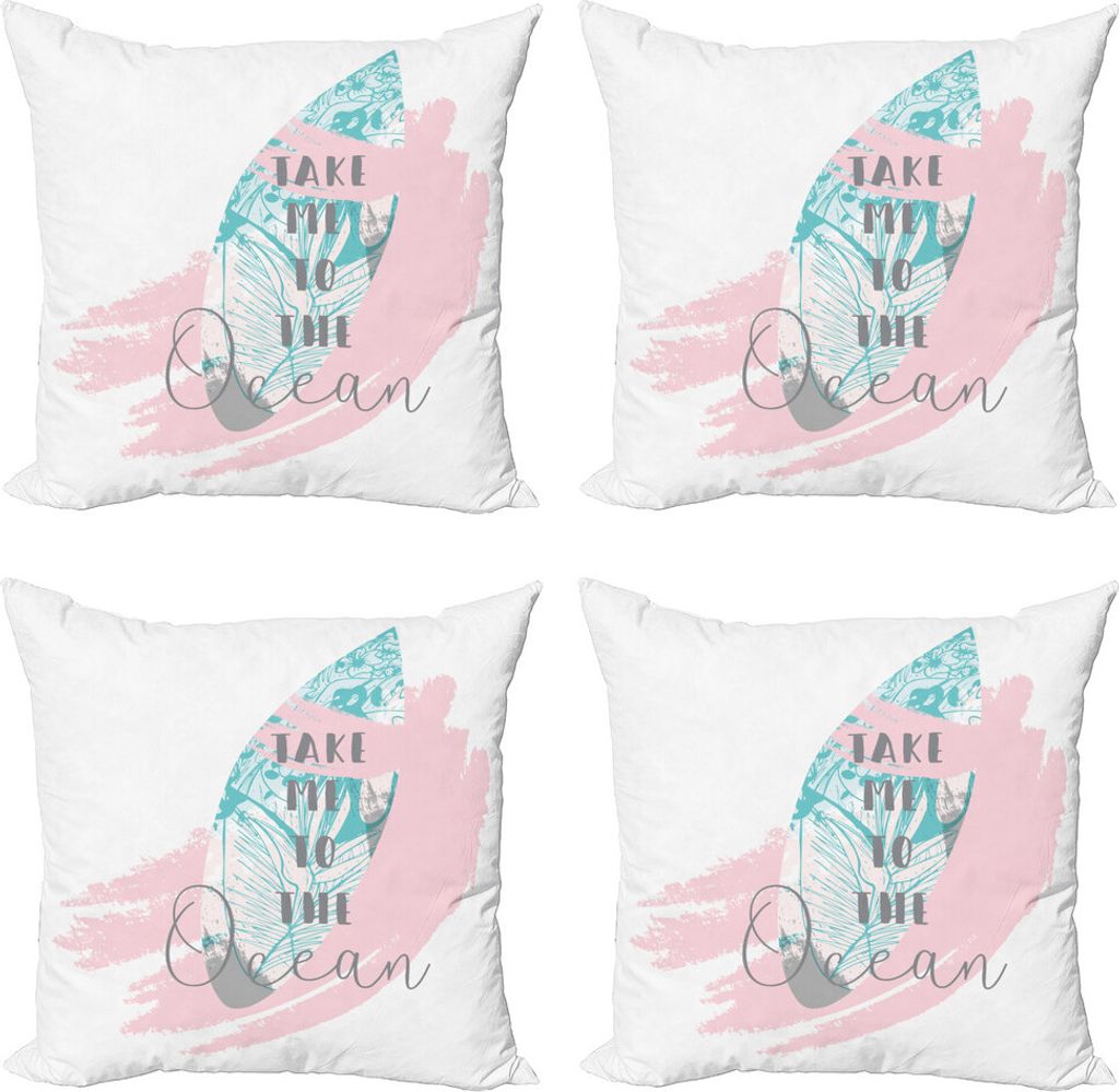 ABAKUHAUS Strand Saying Kissenbezug Set (4 Stück), Nehmen Sie sich zum Ozean, Moderner Doppelseitiger Digitaldruck, 45 cm x 45 cm, Koksgraue Kadet...