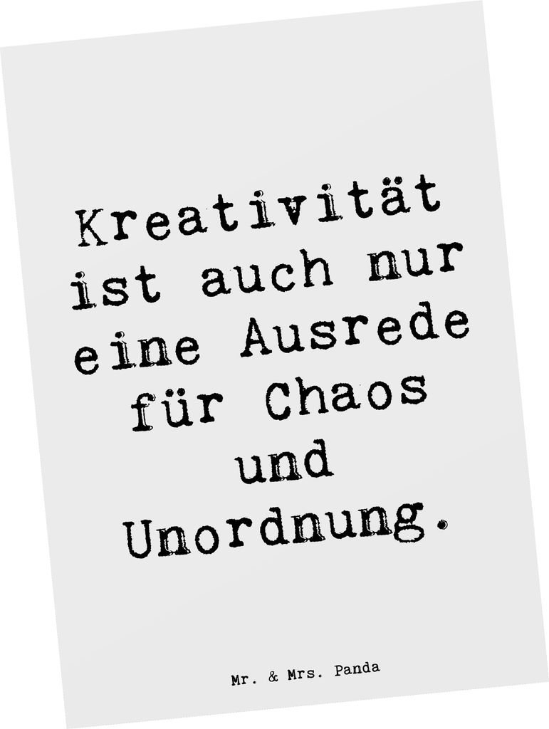 Mr. & Mrs. Panda Ansichtskarte Spruch Kreativität und Chaos - Weiß - Geschenk, kreative Prozesse, Liebe, Individuell, Unordnung, Ansichtskarten, ...