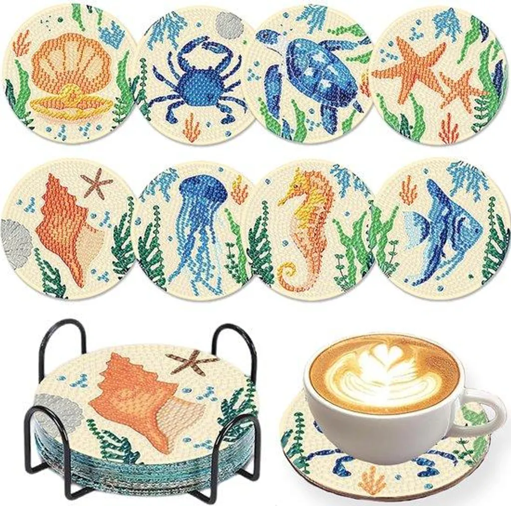 Sous-verres diamant lot de 8 antidérapants pour adultes et enfants