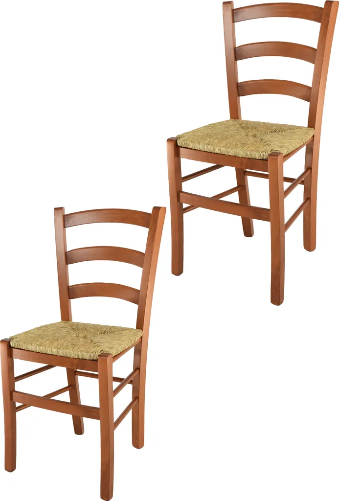 t m c s Tommychairs - Set di 2 sedie VENICE per cucina e sala da pranzo, struttura robusta in legno di faggio laccato color ciliegio e seduta in paglia