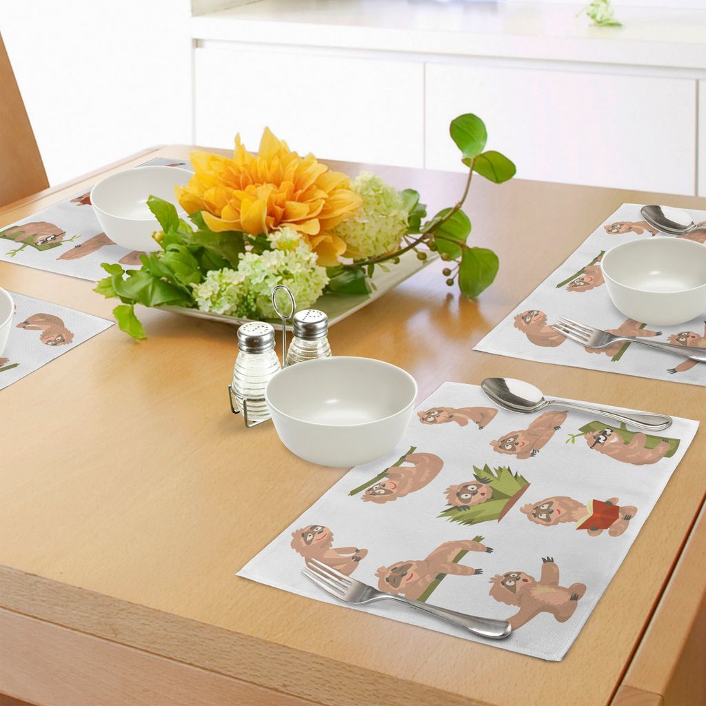 ABAKUHAUS Faultier Platzmatten, Animal Cute Cartoon Charakter Verschiedene Situationen Emotionen Angst Scared Cool, Tiscjdeco aus Farbfesten Stoff ...