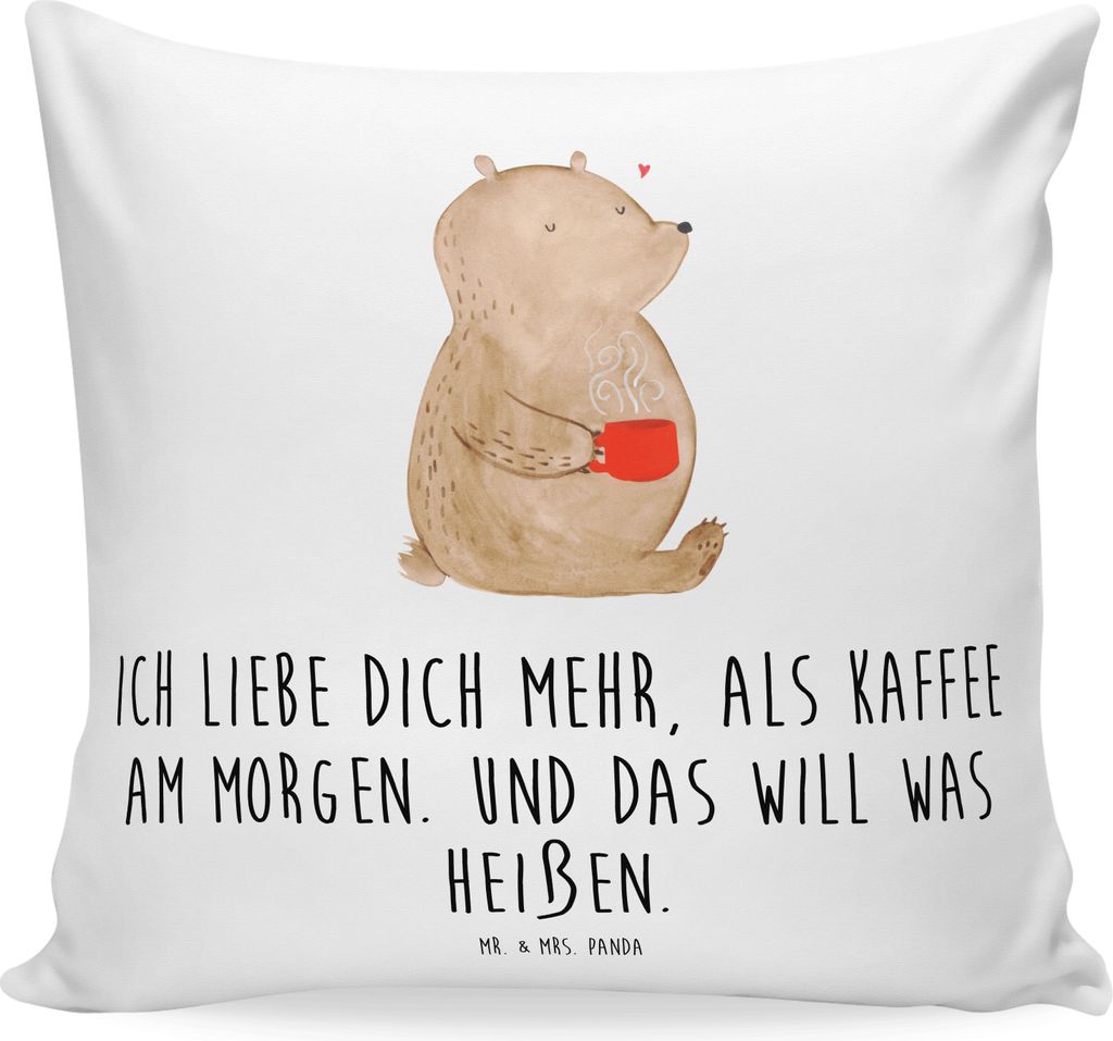 Mr. & Mrs. Panda Couchkissen Bär Morgenkaffee - Weiß - Geschenk, für Frauen, Sofakissen, Freund, Valentinstag, Mitbringsel, Dekokissen, kissen s...