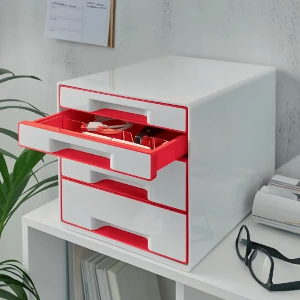 Organiser ses documents A4 avec le bloc 4 tiroirs Leitz WOW CUBE rouge - 6