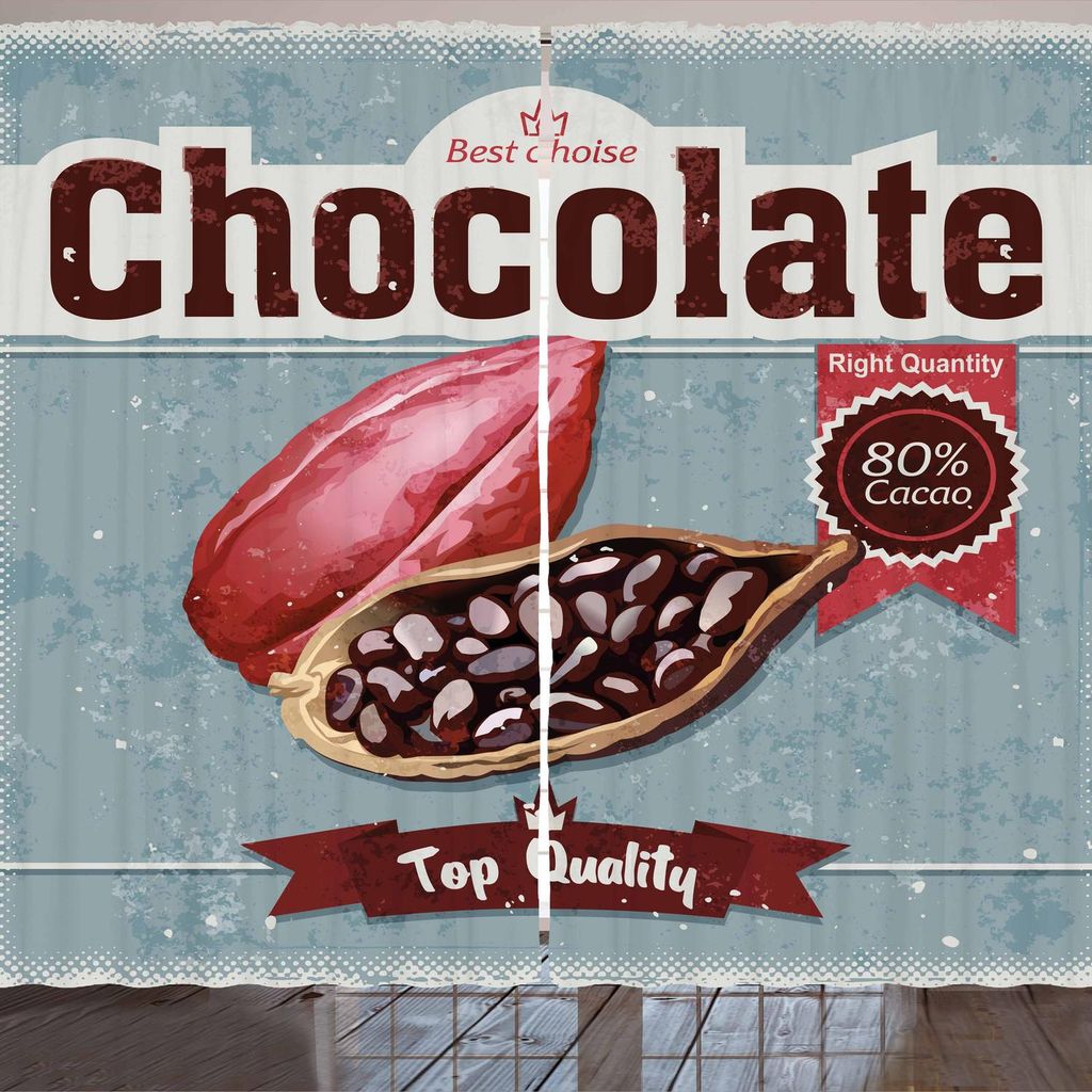 ARANDE Kakao Gardine, Schokoladen Retro Poster mit Kalligraphie Leckerer Snack Naschen Halbtone Kanten, 280 x 175 cm, Mehrfarbig