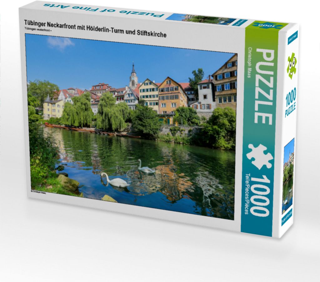 CALVENDO Puzzle Tübinger Neckarfront mit Hölderlin-Turm und Stiftskirche | 1000 Teile Lege-Größe 64x48cm Foto-Puzzle für glückliche Stunden