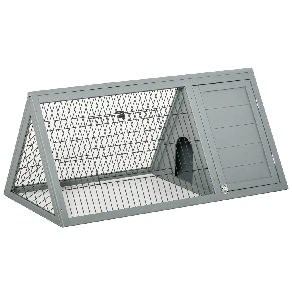 Enclos lapin anti-prédateur en bois gris pour jardin et terrasse