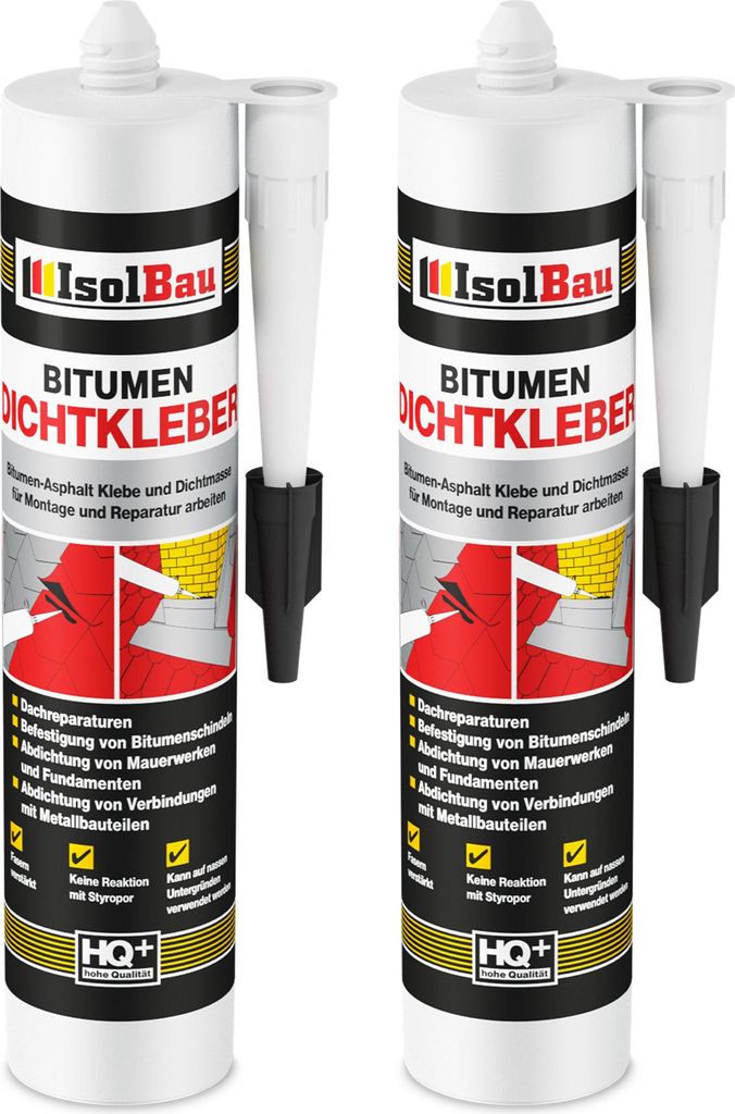 Isolbau Bitumen-Dichtkleber - 2 x 310 ml Klebstoff & Dichtmasse für Montage & Reparatur von Bitumen-Schindeln - Schwarz