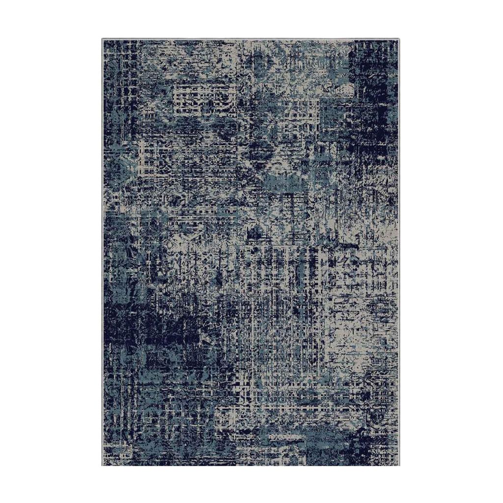 Blauer abstrakter Teppich, digital bedruckt - 120x180 cm rutschhemmend, Polyester-Samt, waschbar