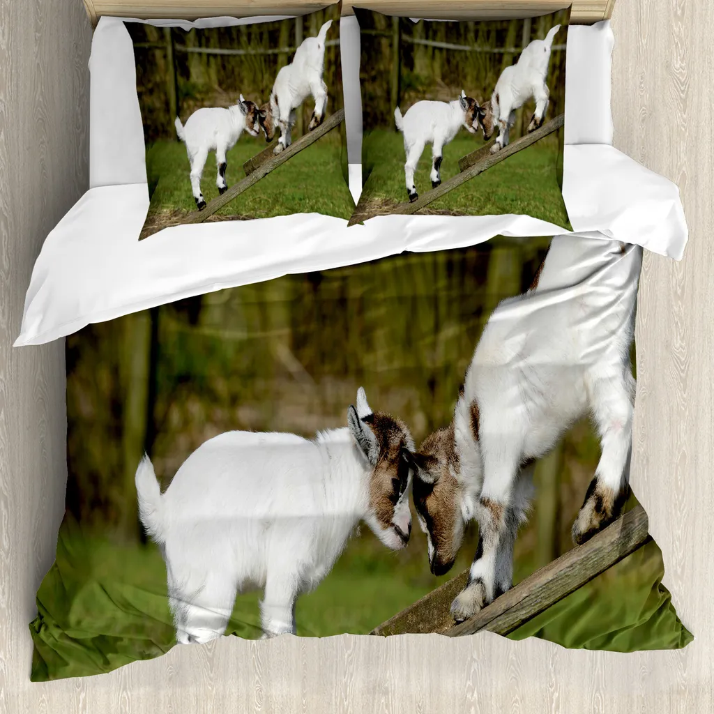 Copripiumino Verde e Bianco ABAKUHAUS 155x220 Stile Rural