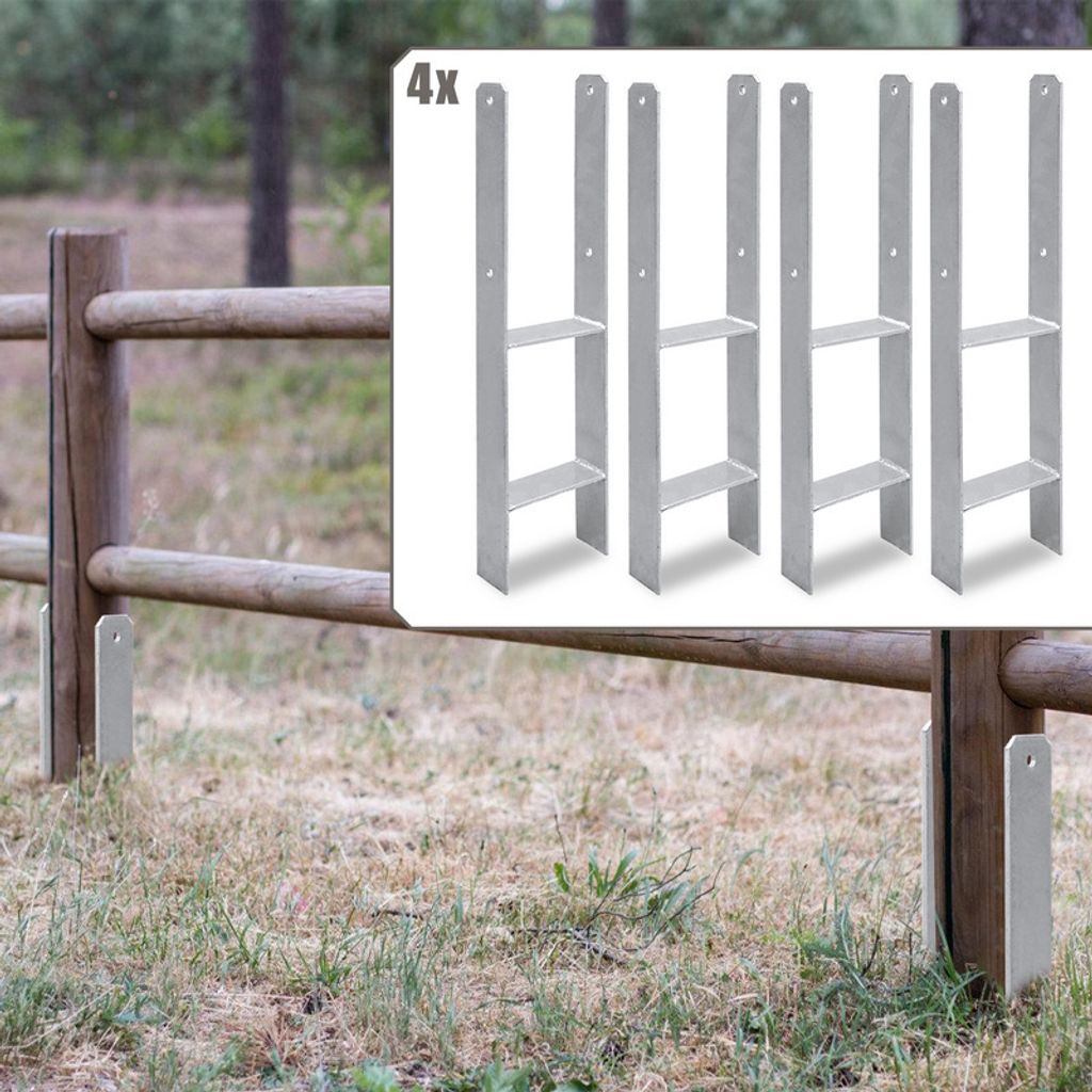 Hengda 4 Stück Pfostenanker 141MM H-Pfostenträger H-Anker 600 mm Länge Pfostenschuh für Carport Silber